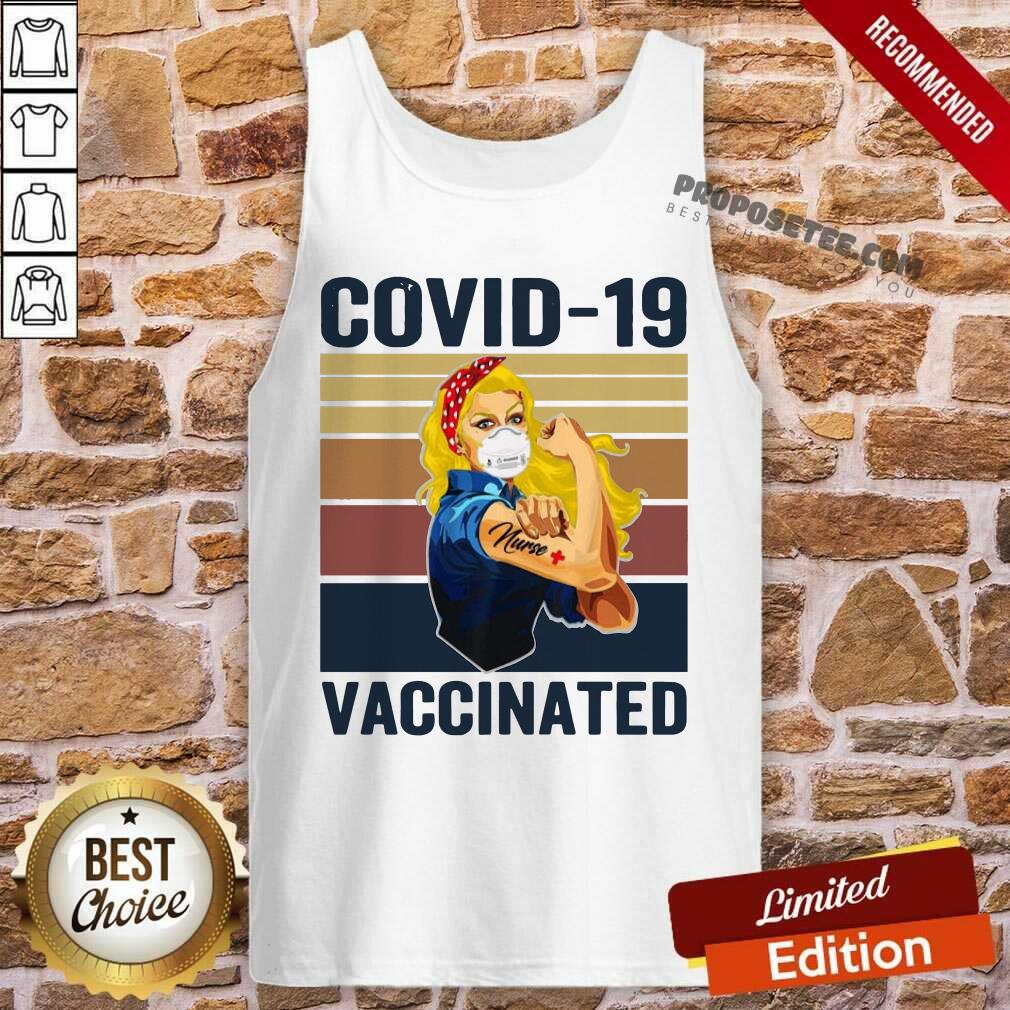 Top Strong Women Face Mask Tattoo Nurse Covid 19 Vaccinated Vintage Retro Shirt