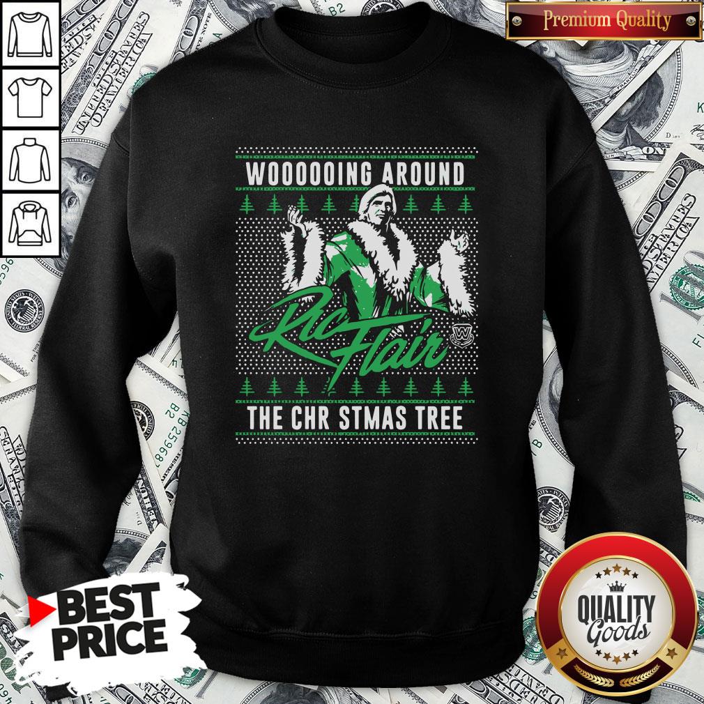 Top Woooooing Around Ugly Faux Knit Ric Flair The Christmas Tree Shirt