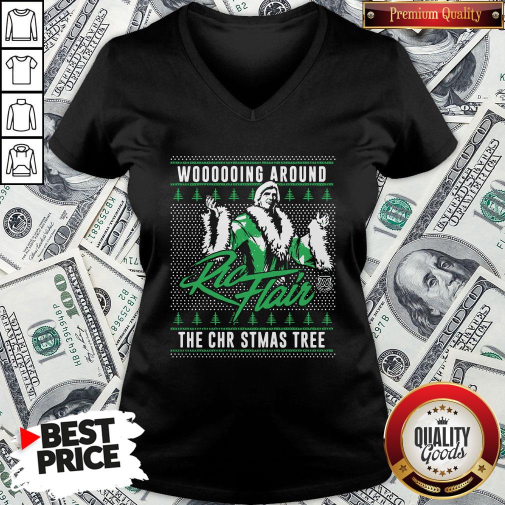 Top Woooooing Around Ugly Faux Knit Ric Flair The Christmas Tree Shirt