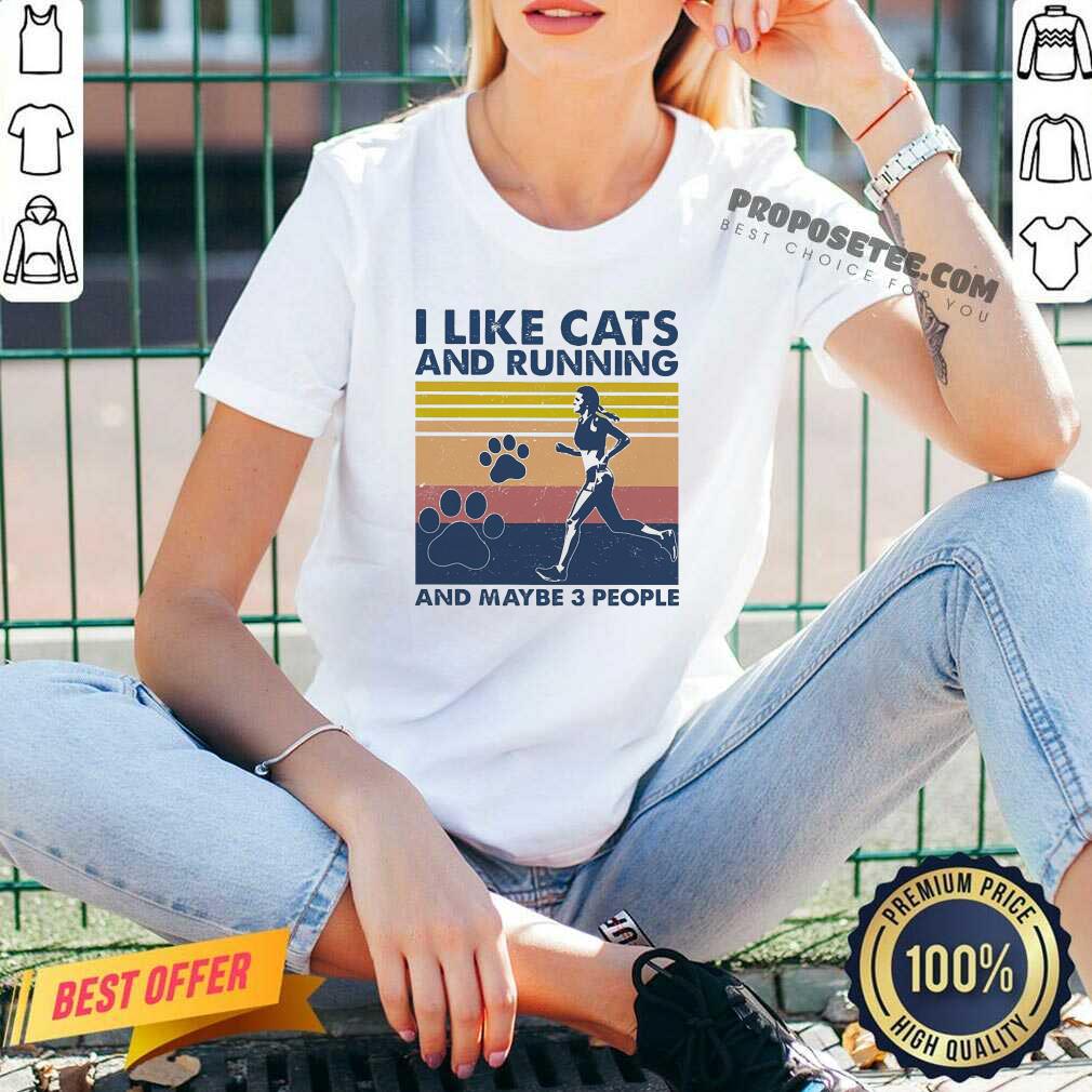 Vintage Retro I Like Cats And Running And Maybe 3 People Shirt