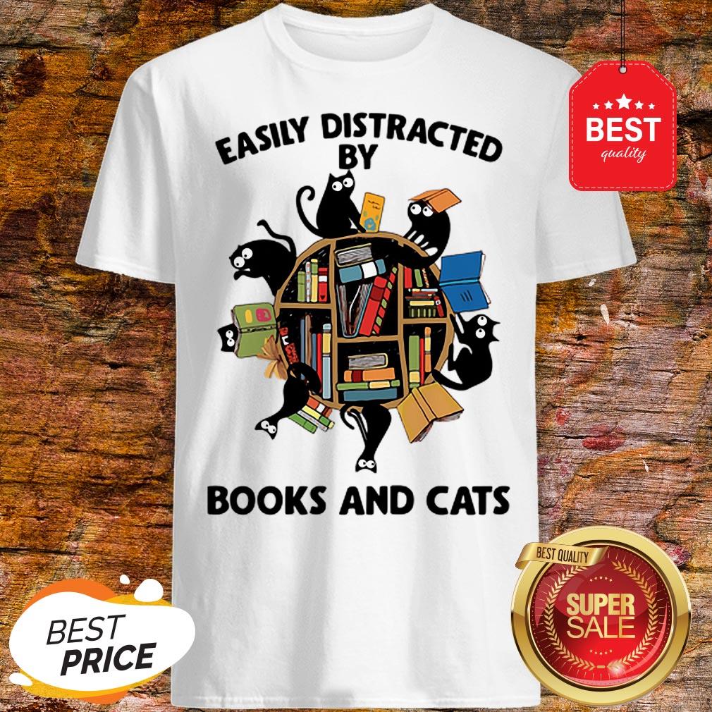 Official Librarian Easily Distracted By Books And Cats Black Shirt