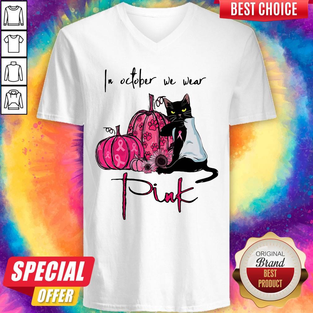 Nice Black Cat In October We Wear Pink Shirt