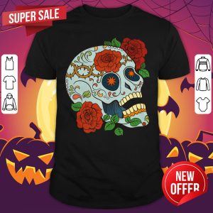 Sugar Skull Green Rose Day Dead Dia De Los Muertos Shirt