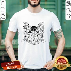 Sugar Skull Cat In Black And Beige Day Of The Dead Muerots Shirt