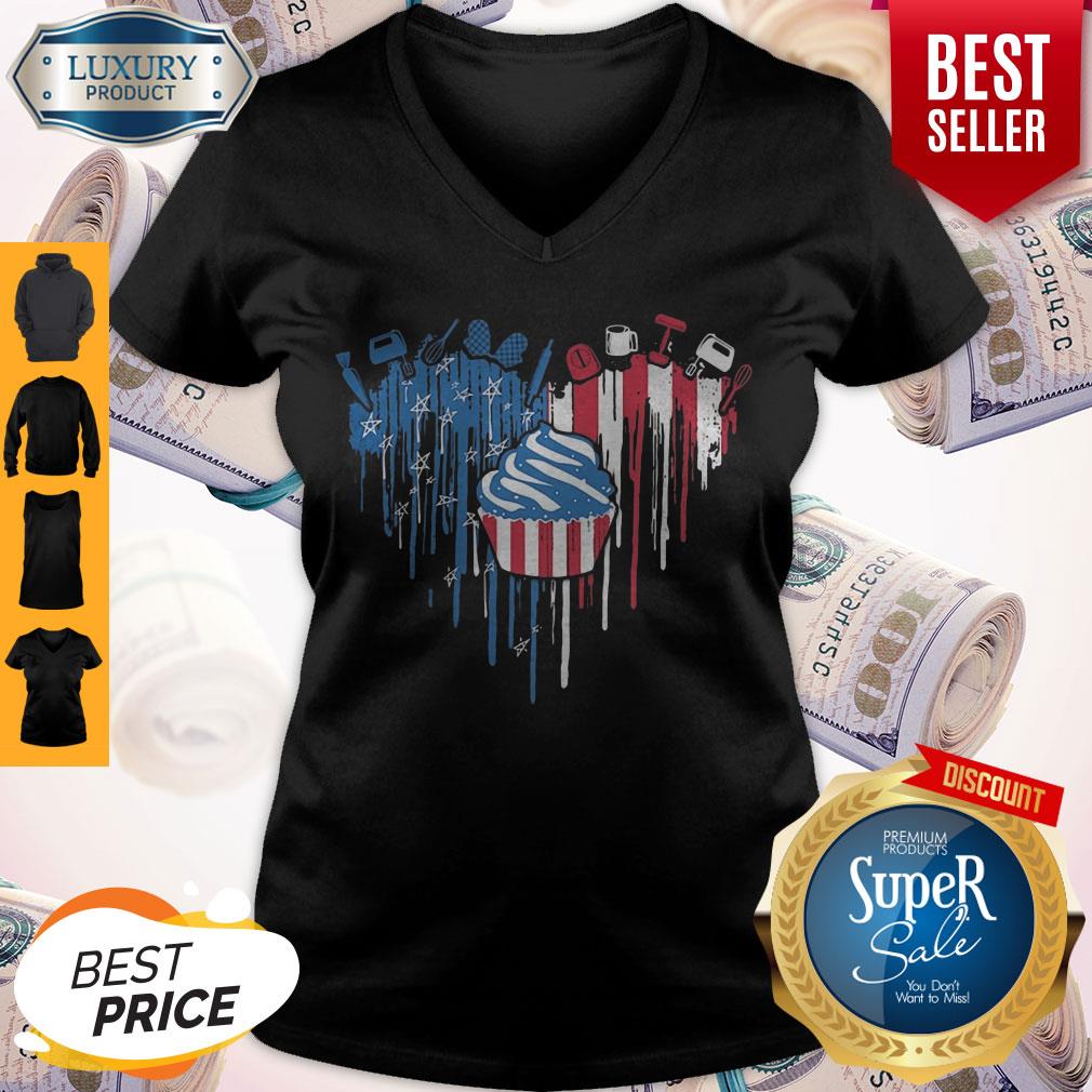 Nice Cake Heart American Flag Veteran Independence Day Shirt