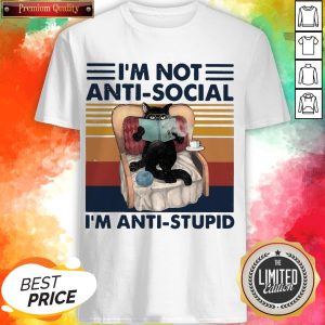 Vintage I’m Not Anti Social I’m Anti-Stupid Black Cat Book Shirt