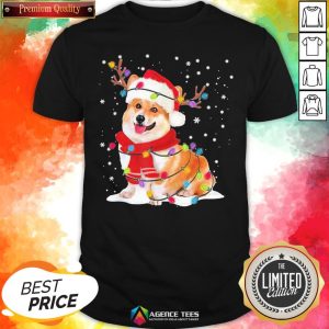 Nice Christmas Corgi Reindeer Lights Pajama Shirt