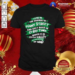 Good I Live In The Corner Of Funny Street And Silly Road In Psycho Valley In A Twisted State Of Mind Shirt