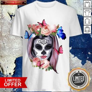 Colorful Sugar Skull Camila Buttlefly Girl Día De Los Muertos Halloween Shirt