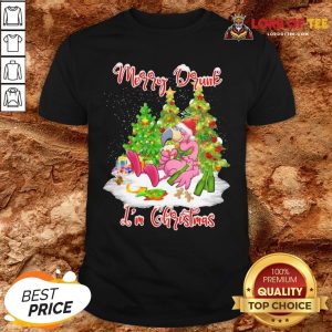 Pretty Flamingo Santa Drink Beer Merry Drunk I’m Christmas Shirt