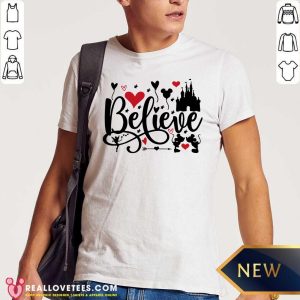 Hot Mickey Mouse And Minnie Mouse Disney Believe Valentines Day Shirt