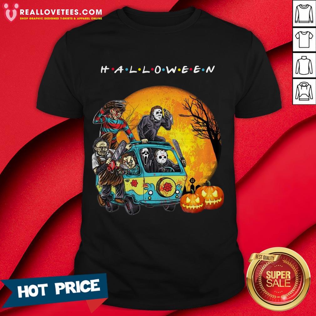 Horror Character In The Car Friends Happy Pumpkin Halloween Shirt