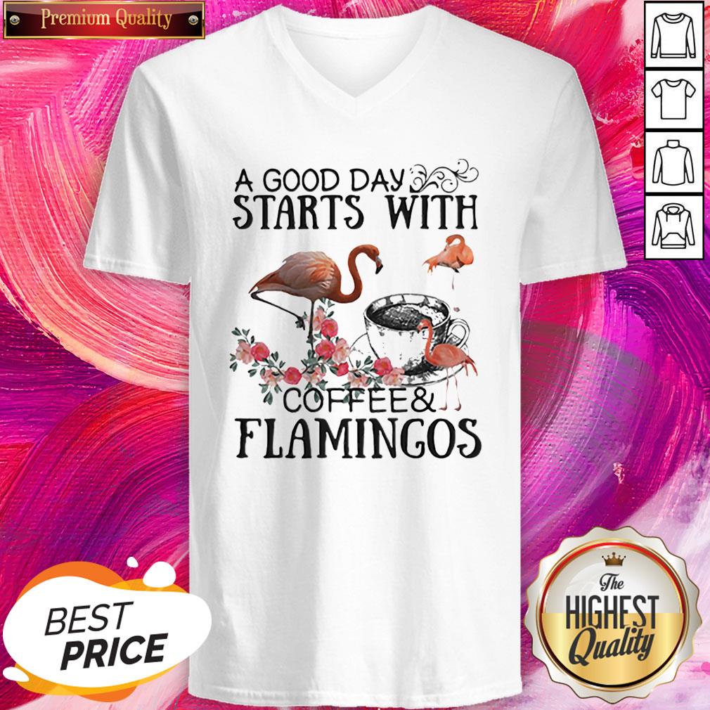 A Good Day Starts With Coffee And Flamingos Premium Shirt
