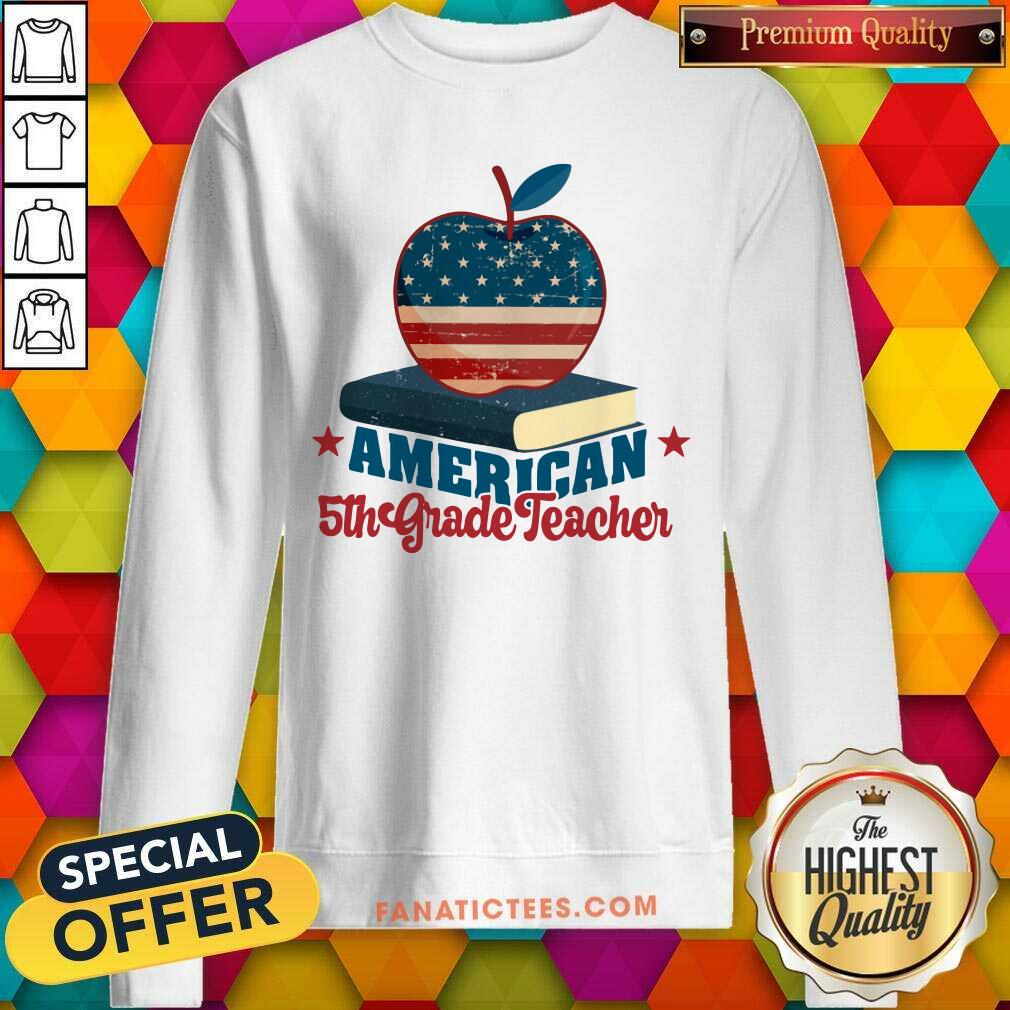Apple Book American Flag 5th Grade Teacher Shirt