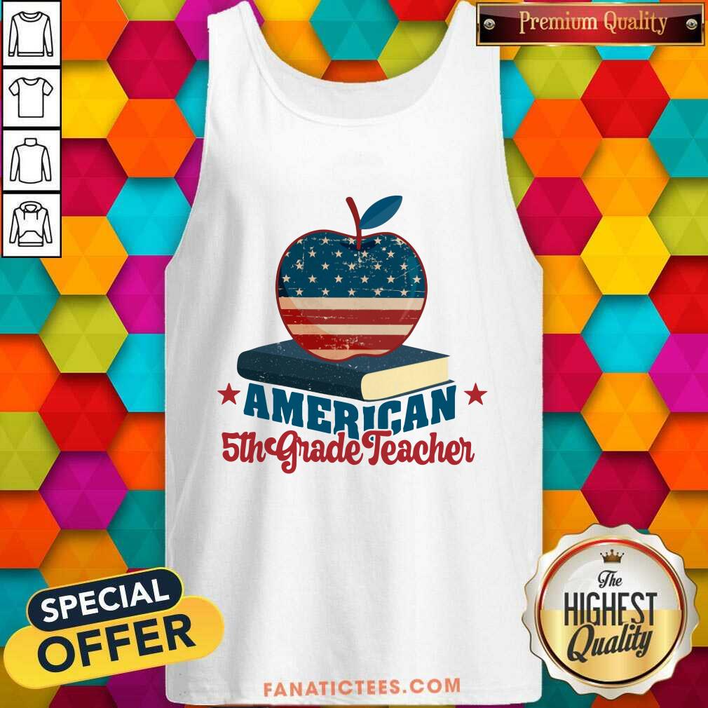 Apple Book American Flag 5th Grade Teacher Shirt