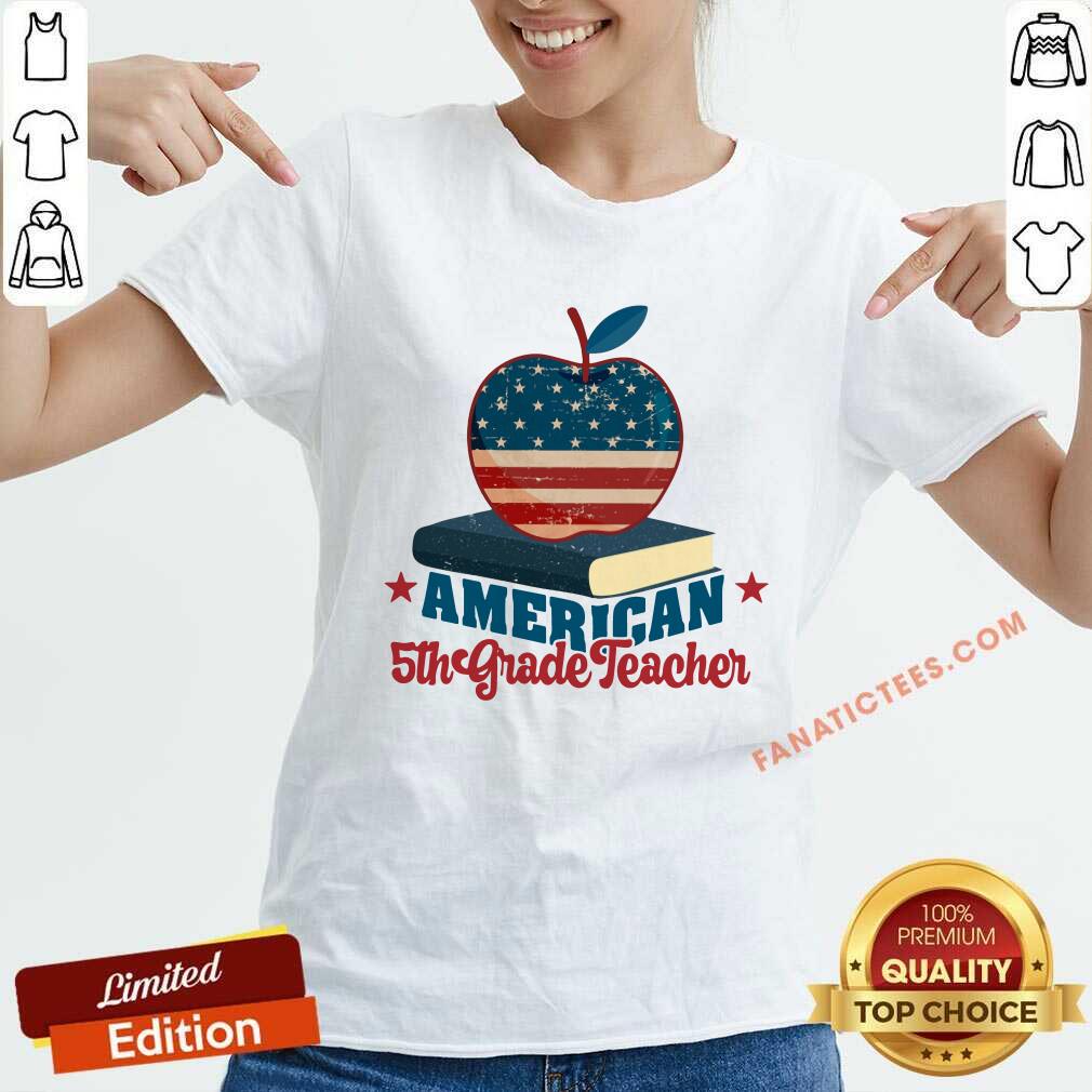 Apple Book American Flag 5th Grade Teacher Shirt