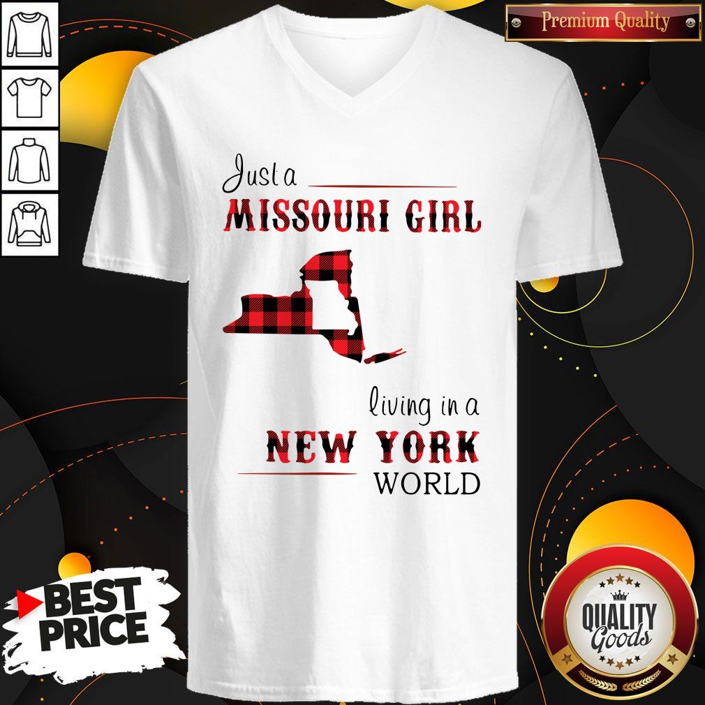 Awesome Just A Missouri Girl Living In A New York World Map Shirt