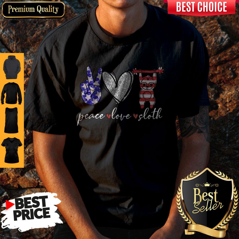 Awesome Peace Love Sloth American Flag Shirt