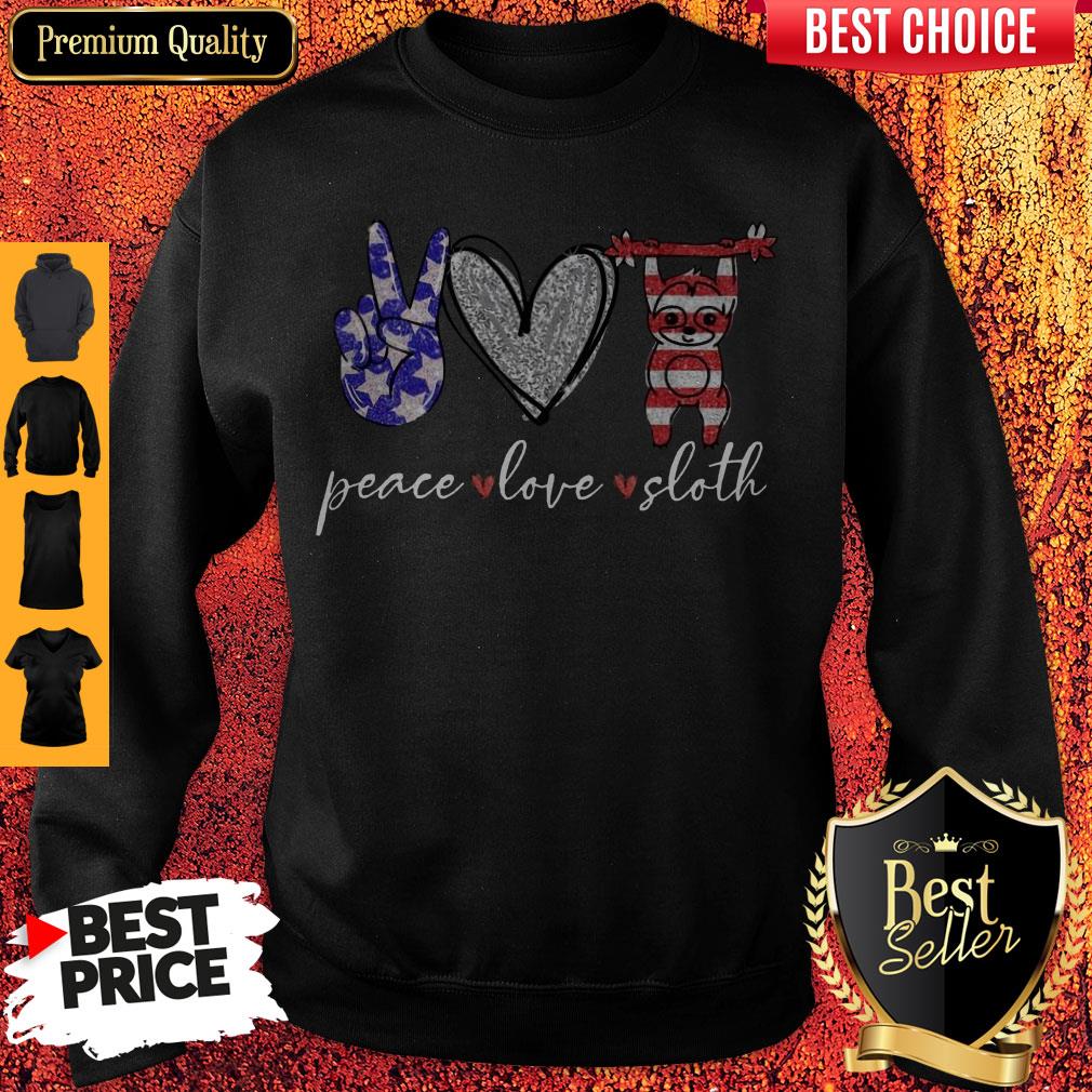 Awesome Peace Love Sloth American Flag Shirt
