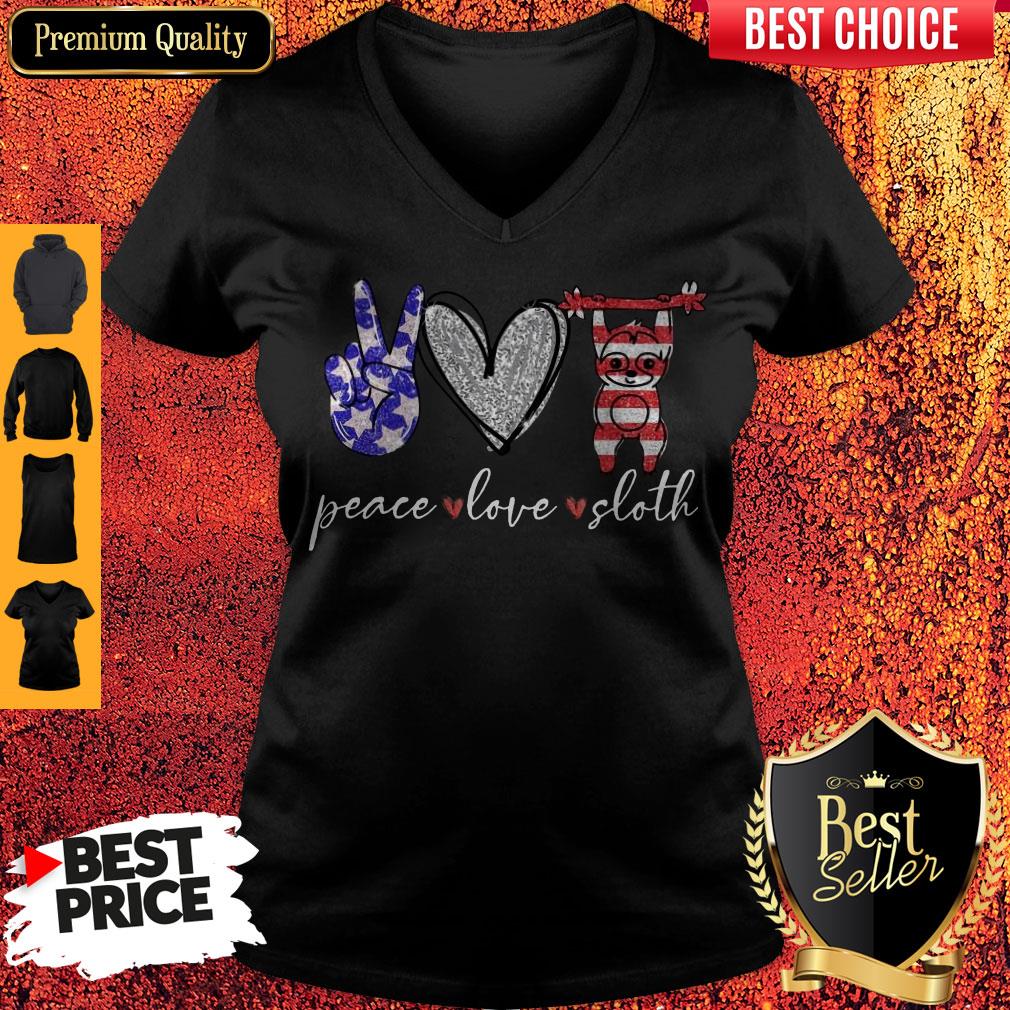 Awesome Peace Love Sloth American Flag Shirt
