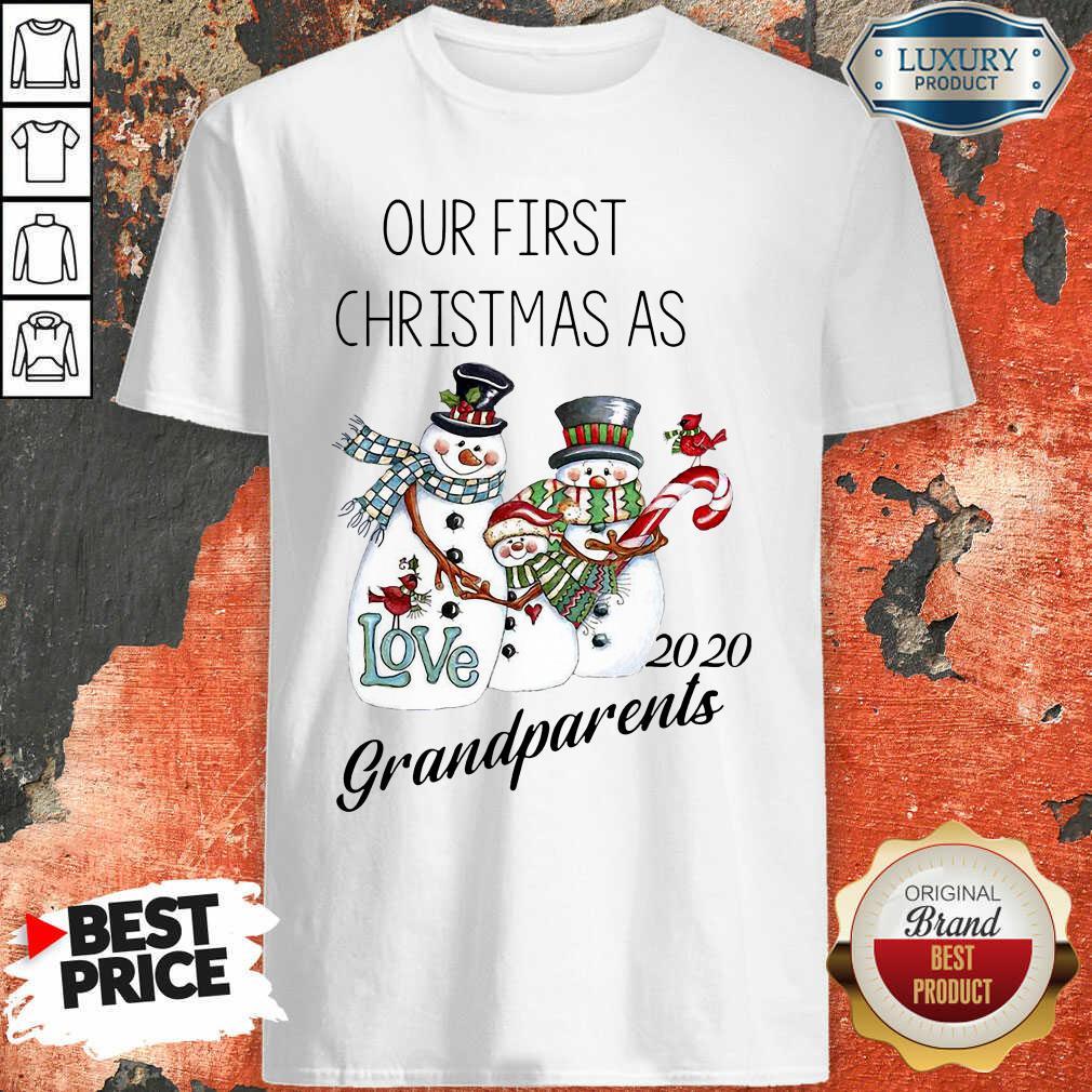 Awesome Snowman Our First Christmas Love 2020 Grandparents Shirt