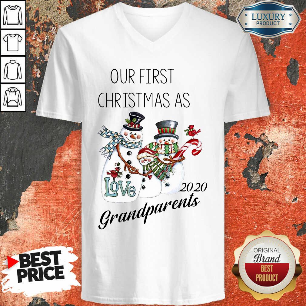 Awesome Snowman Our First Christmas Love 2020 Grandparents Shirt