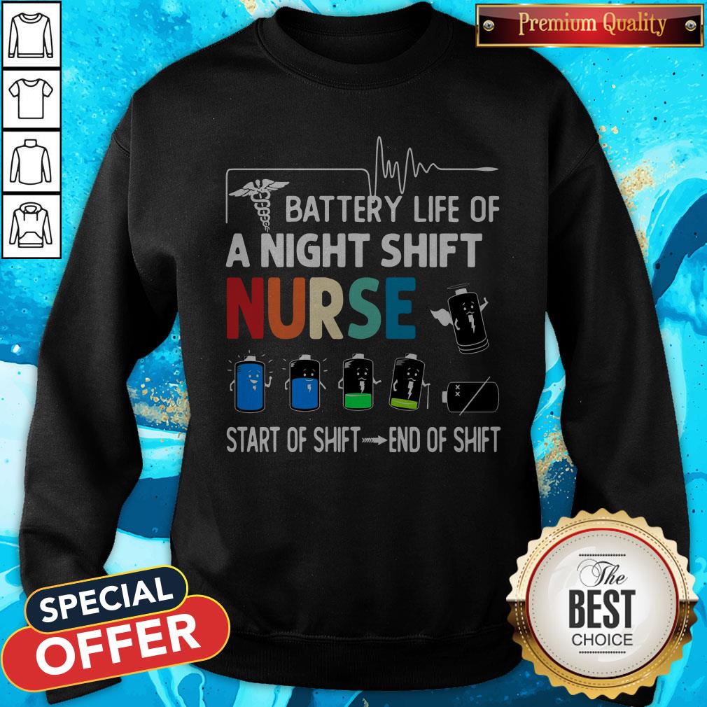 Battery Life Of A Night Shift Nurse Start Of Shift End Of Shift Shirt