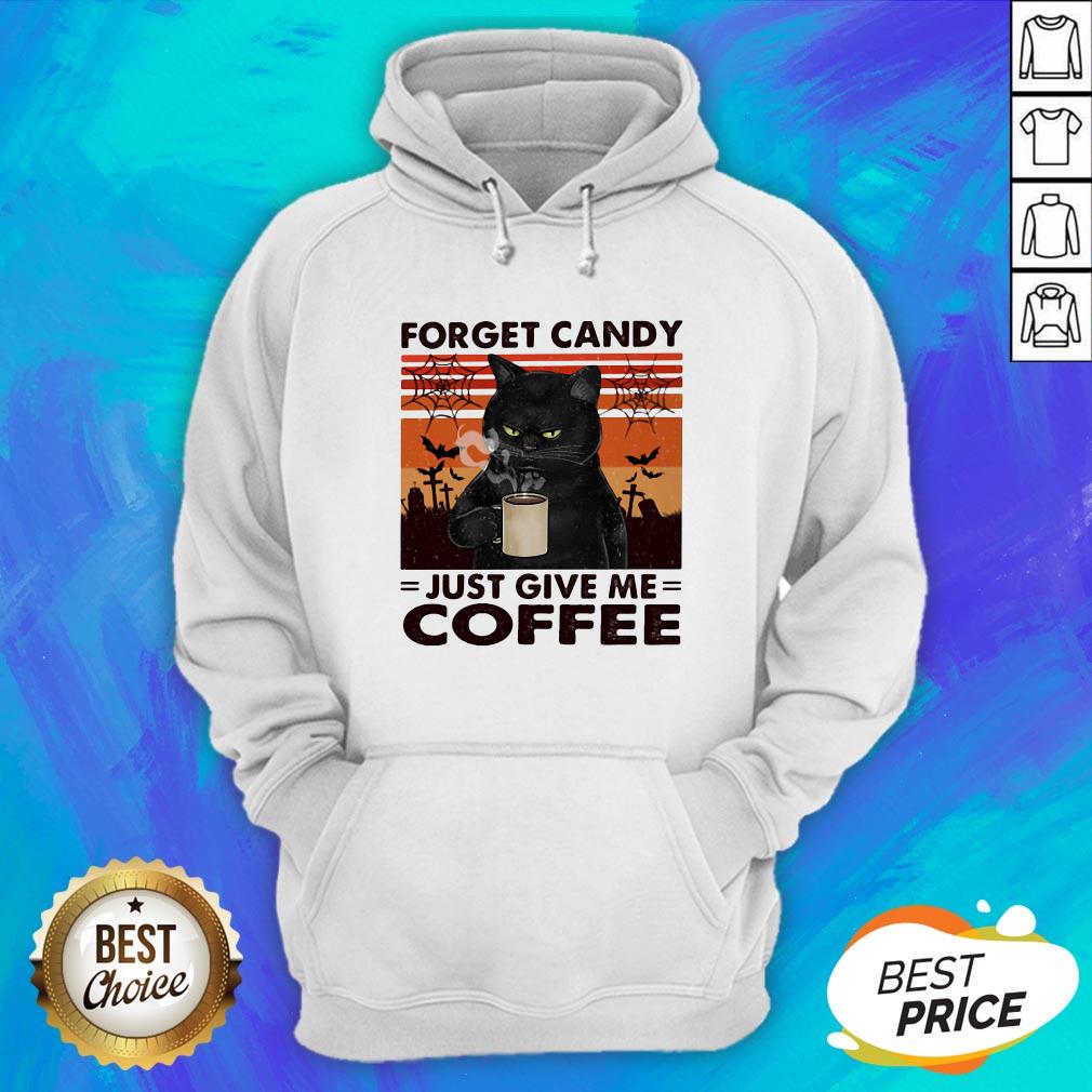 Black Cat Forget Candy Just Give Me Coffee Vintage Retro Shirt