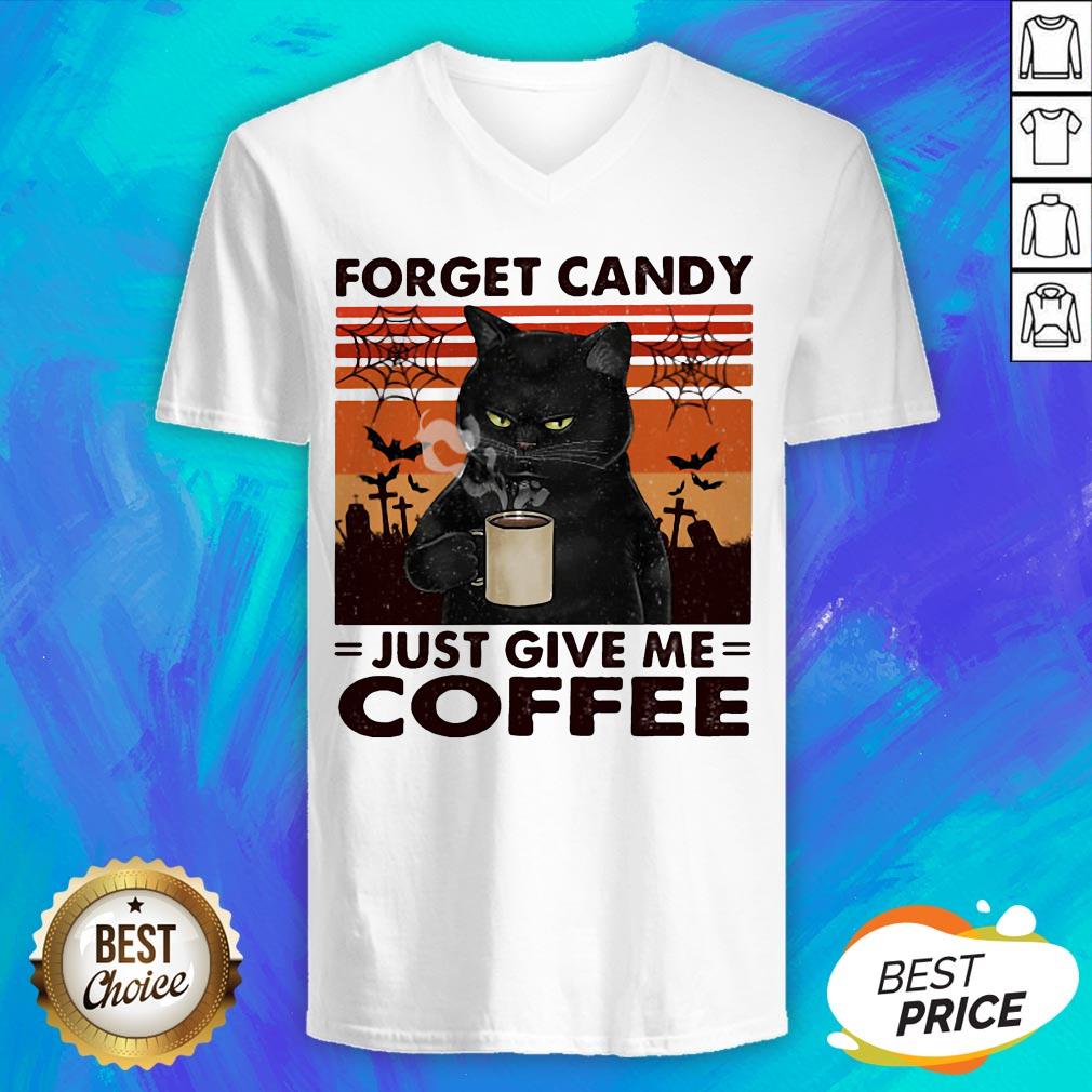 Black Cat Forget Candy Just Give Me Coffee Vintage Retro Shirt