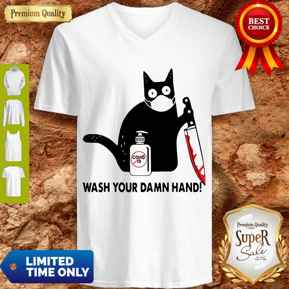 Black Cat With Blood Knife Wash Your Damn Hand Shirt