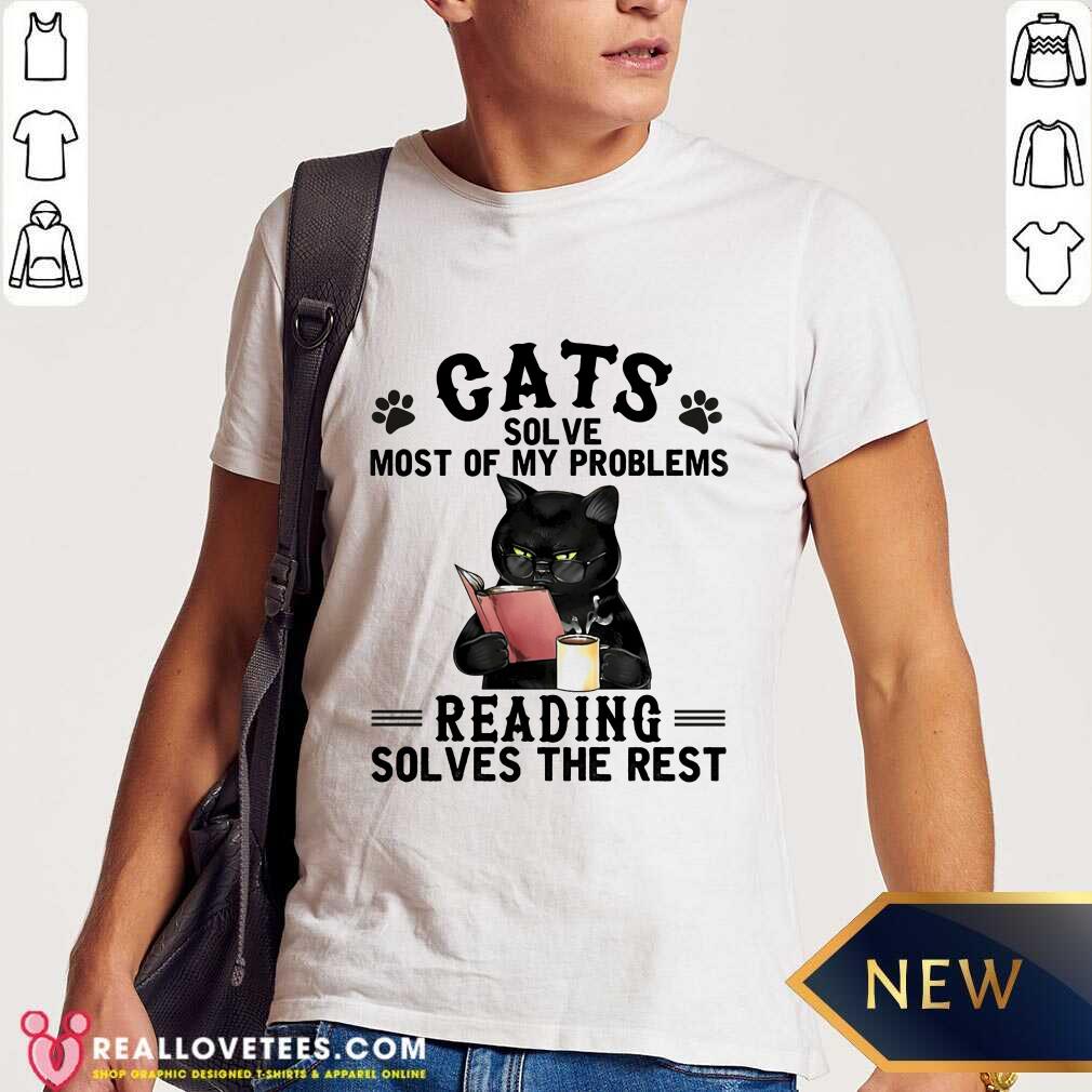 Black Cats Reading Book Solves The Rest Coffee Shirt