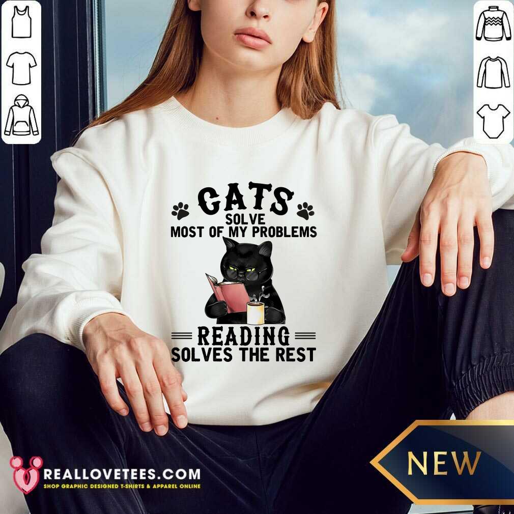 Black Cats Reading Book Solves The Rest Coffee Shirt