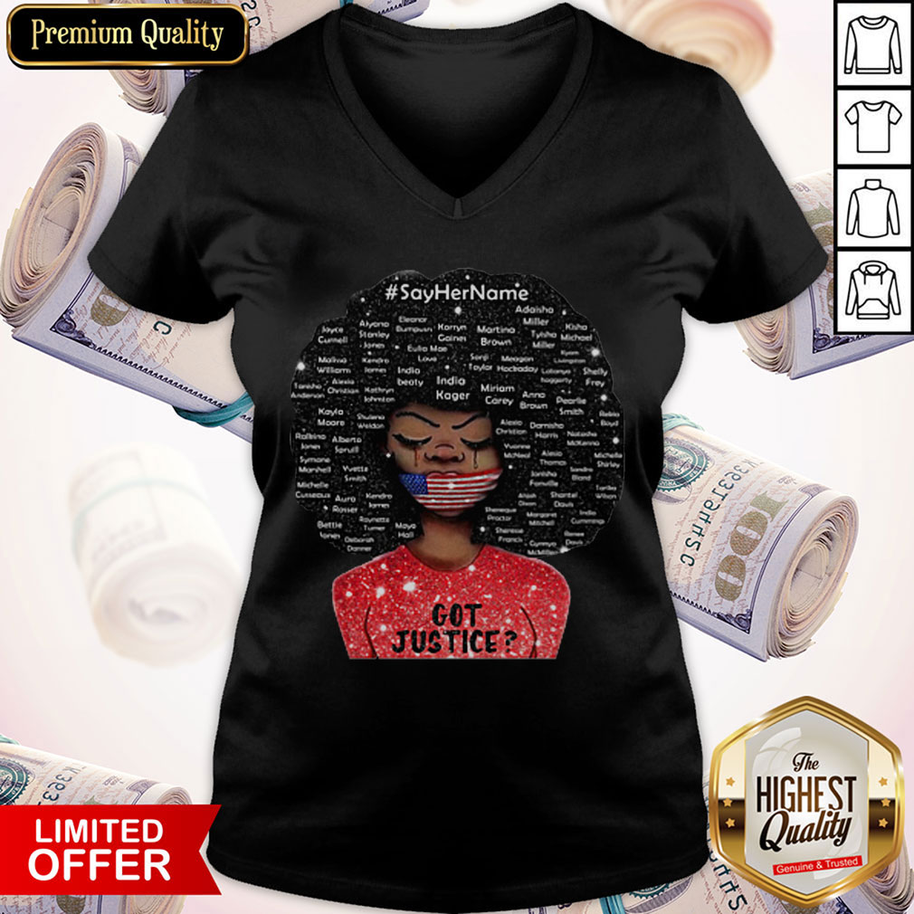 Black Woman Say Her Name Got Justice Mask American Flag Independence Day Shirt