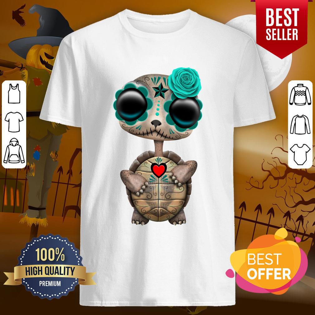 Blue Day Of The Dead Dia De Muertos Sugar Skull Baby Turtle Shirt