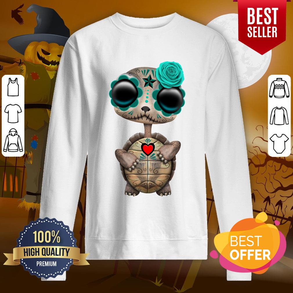 Blue Day Of The Dead Dia De Muertos Sugar Skull Baby Turtle Shirt