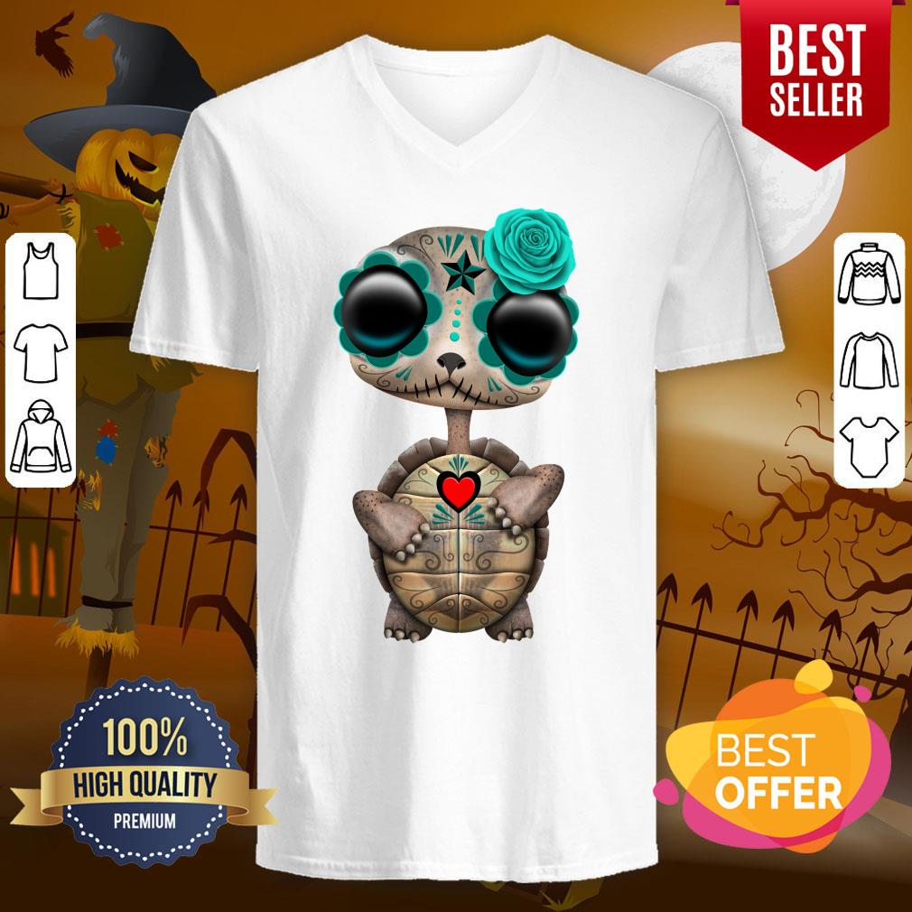 Blue Day Of The Dead Dia De Muertos Sugar Skull Baby Turtle Shirt