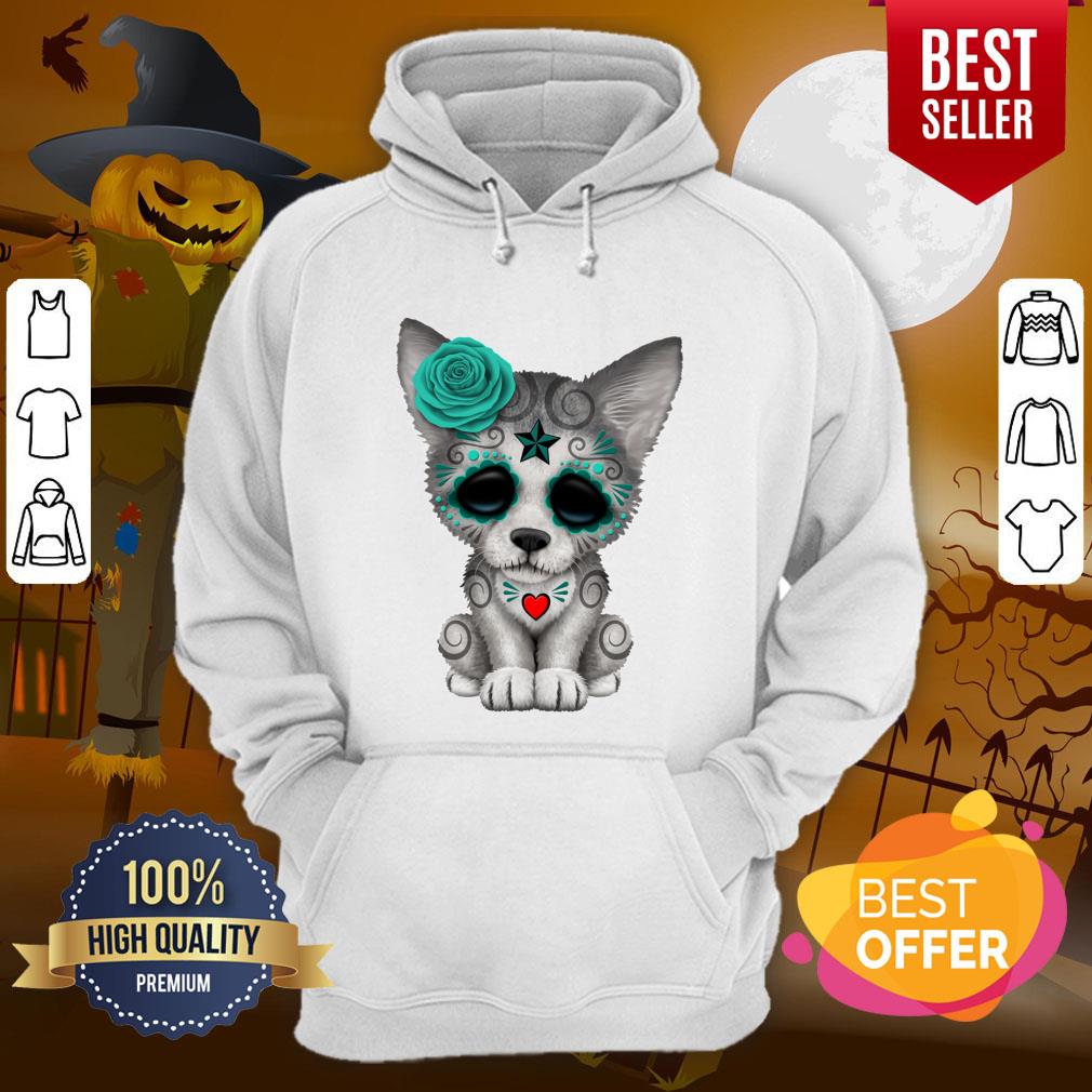 Blue Day Of The Dead Sugar Skull Wolf Cub Shirt