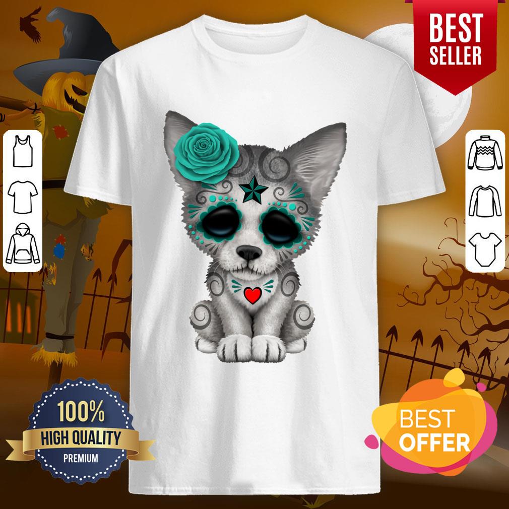 Blue Day Of The Dead Sugar Skull Wolf Cub Shirt