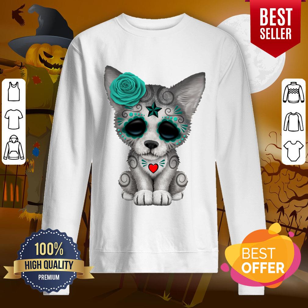 Blue Day Of The Dead Sugar Skull Wolf Cub Shirt