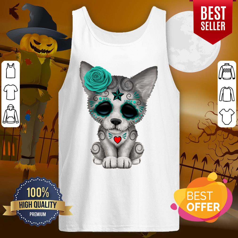 Blue Day Of The Dead Sugar Skull Wolf Cub Shirt
