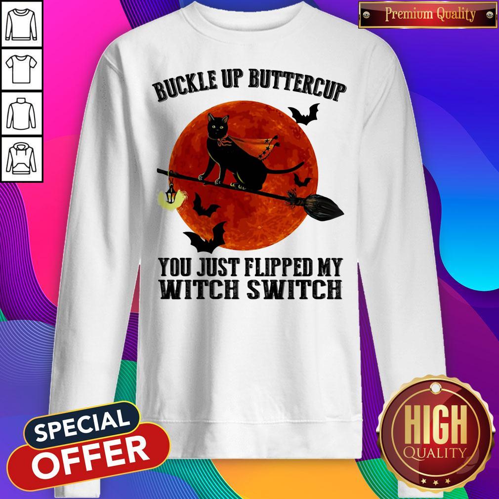 Buckle Up Buttercup You Just Flipped My Witch Switch Cat Sunset Halloween Shirt