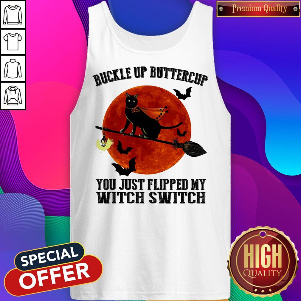 Buckle Up Buttercup You Just Flipped My Witch Switch Cat Sunset Halloween Shirt