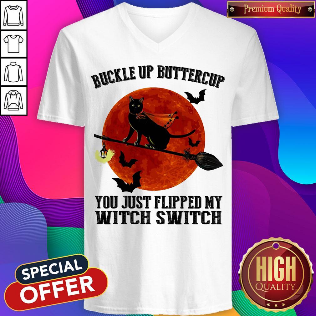 Buckle Up Buttercup You Just Flipped My Witch Switch Cat Sunset Halloween Shirt