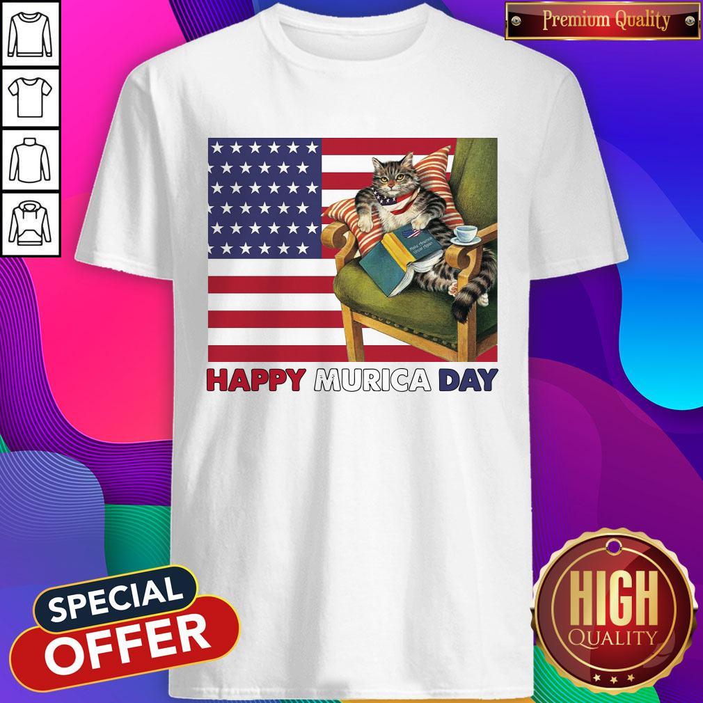 Cat And Book Happy Murica Day Shirt