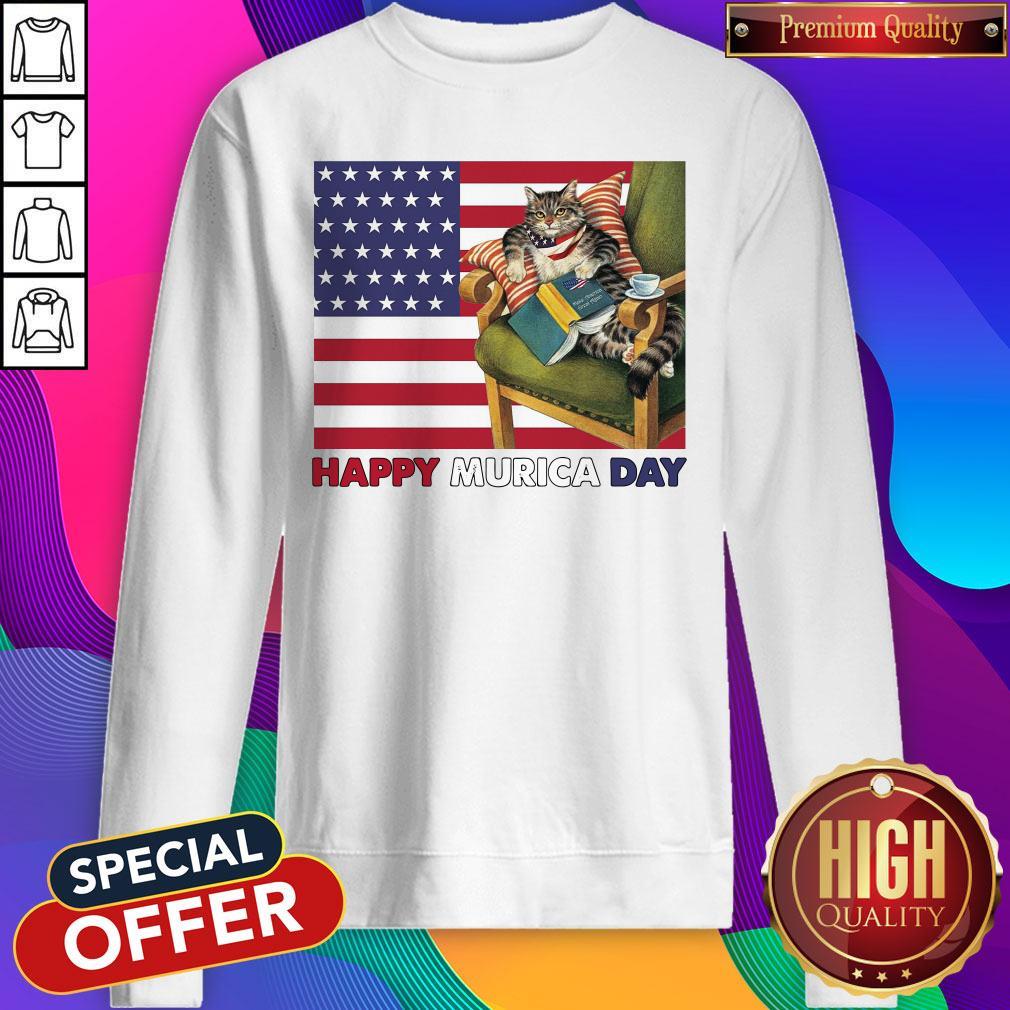 Cat And Book Happy Murica Day Shirt