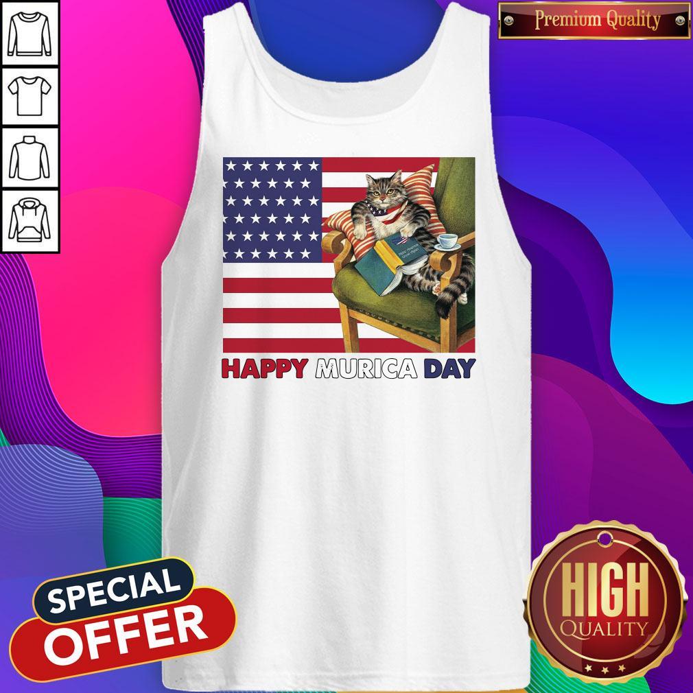 Cat And Book Happy Murica Day Shirt