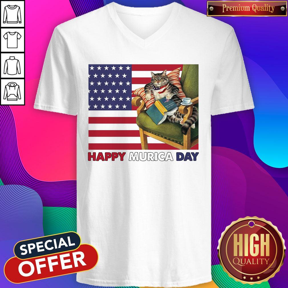 Cat And Book Happy Murica Day Shirt