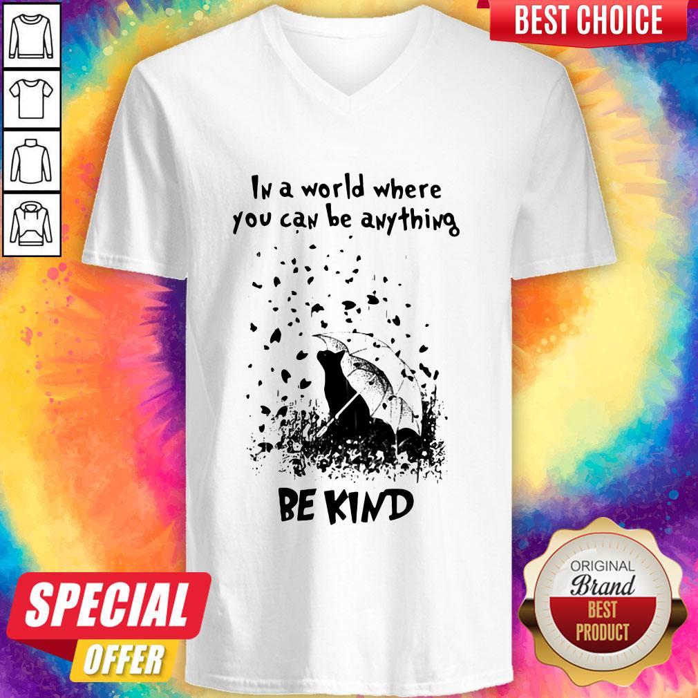 Cat Rain In A World Where You Can Be Anything Be Kind Shirt