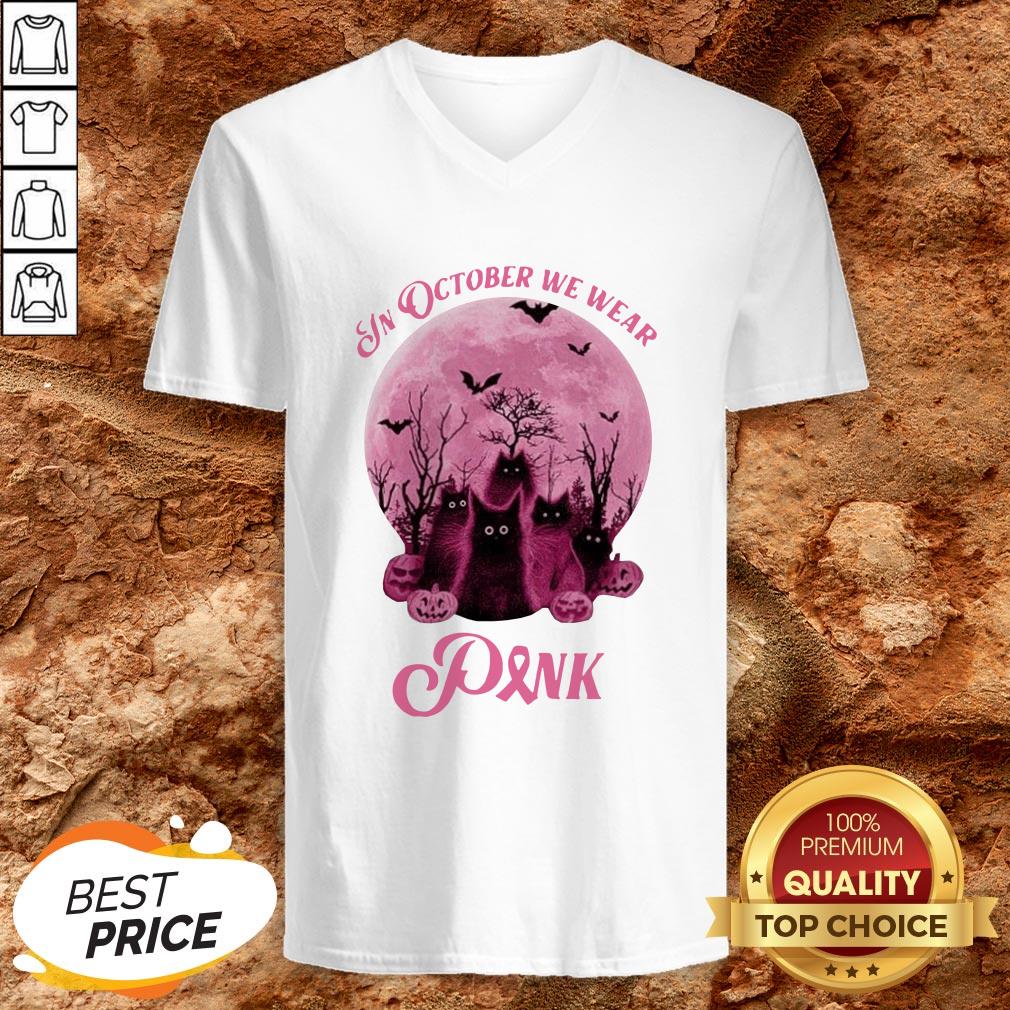 Cats In October We Wear Pink Halloween Shirt