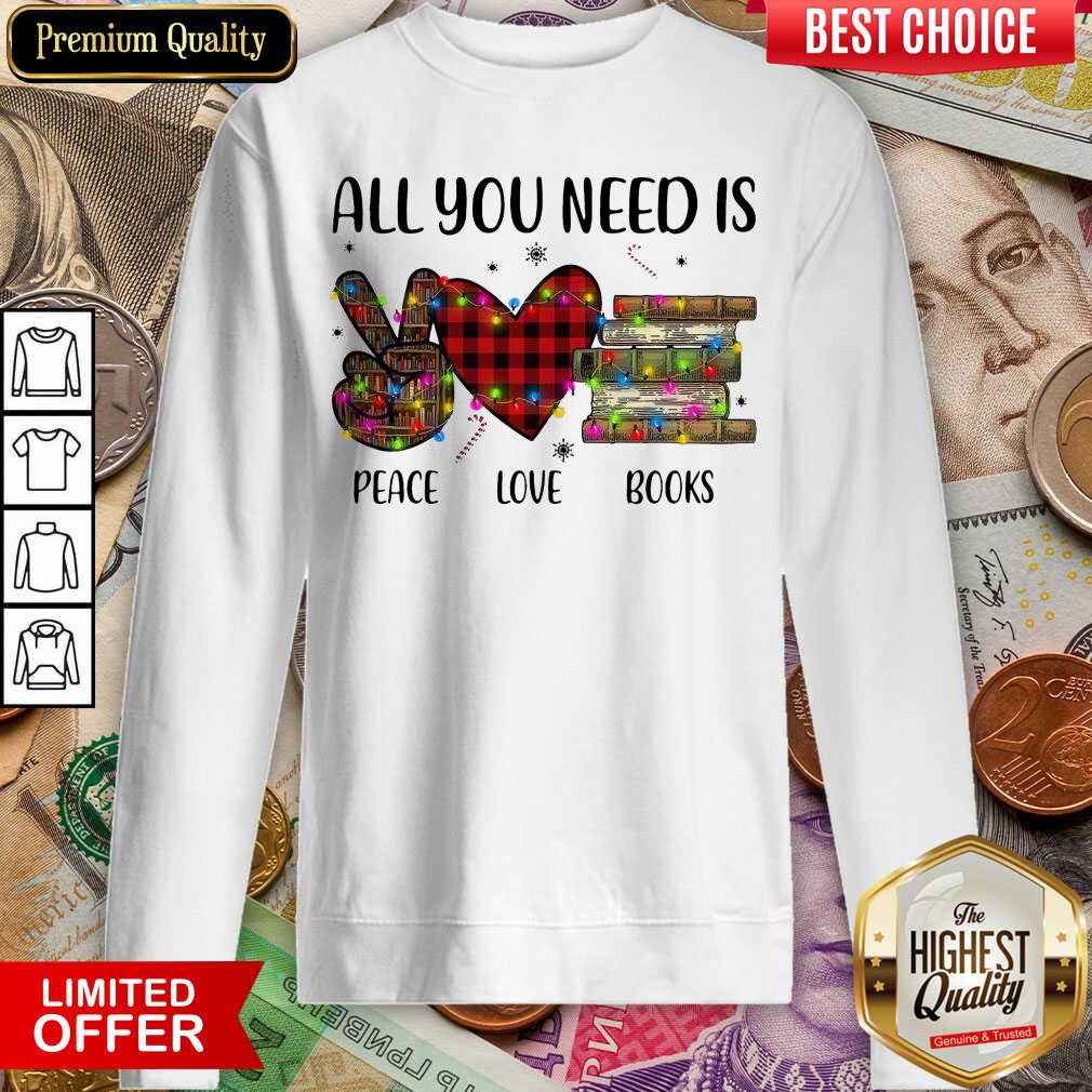 Cute All You Need Is A Peace Love Books Merry Christmas Light Shirt